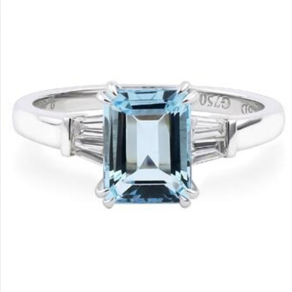 Aquamarine & White Topaz Gemstone Ring - Picture 1 of 8